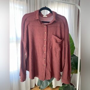 Altar’d State Rust Button-Up Waffle Knit Button-Up size S/M